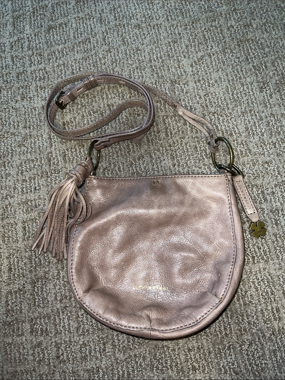 Lucky Brand Jordan Leather Circle Crossbody Bag Blush Tassel Boho
